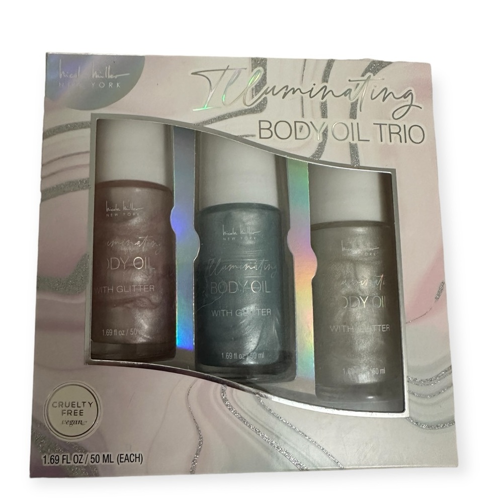 Nicole Miller Body Oil  Illuminating Glitter TRIO 1.69 fl oz each NIB